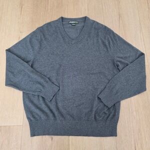 Eddie Bauer Mens V-Neck Sweater Cotton Cashmere Blend Gray Large Knit